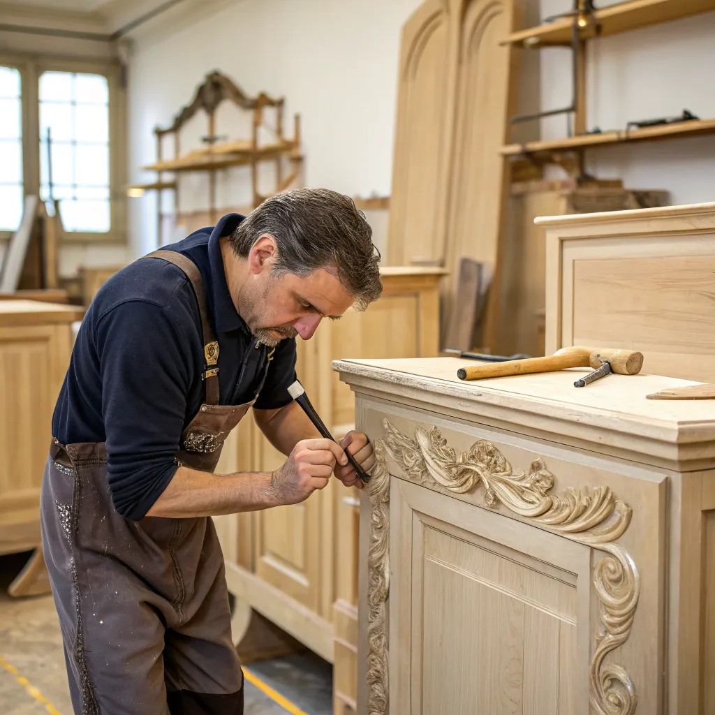 Craftsman working on a furniture piece